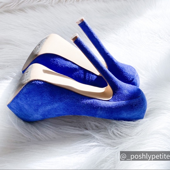 Steve Madden blue suede pump chunky platform heels - Picture 7 of 15